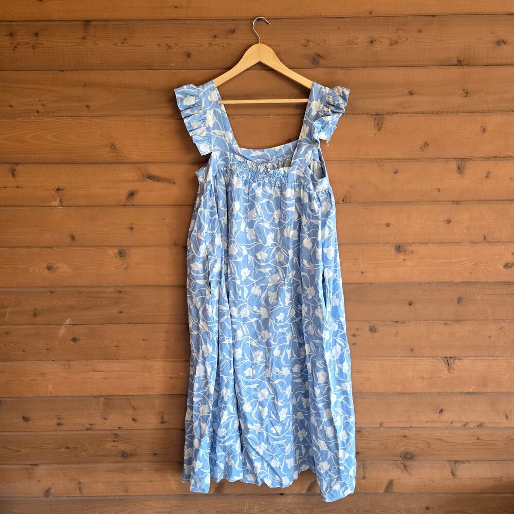 A New Day Blue Floral Ruffle Sleeve Midi Dress Linen Blend XL NWT Cottagecore - Picture 4 of 4